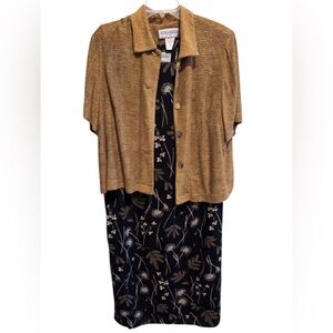 Jessica Howard Vintage Black Multi Sleeveless Dress Lightweight Jacket Sz 16